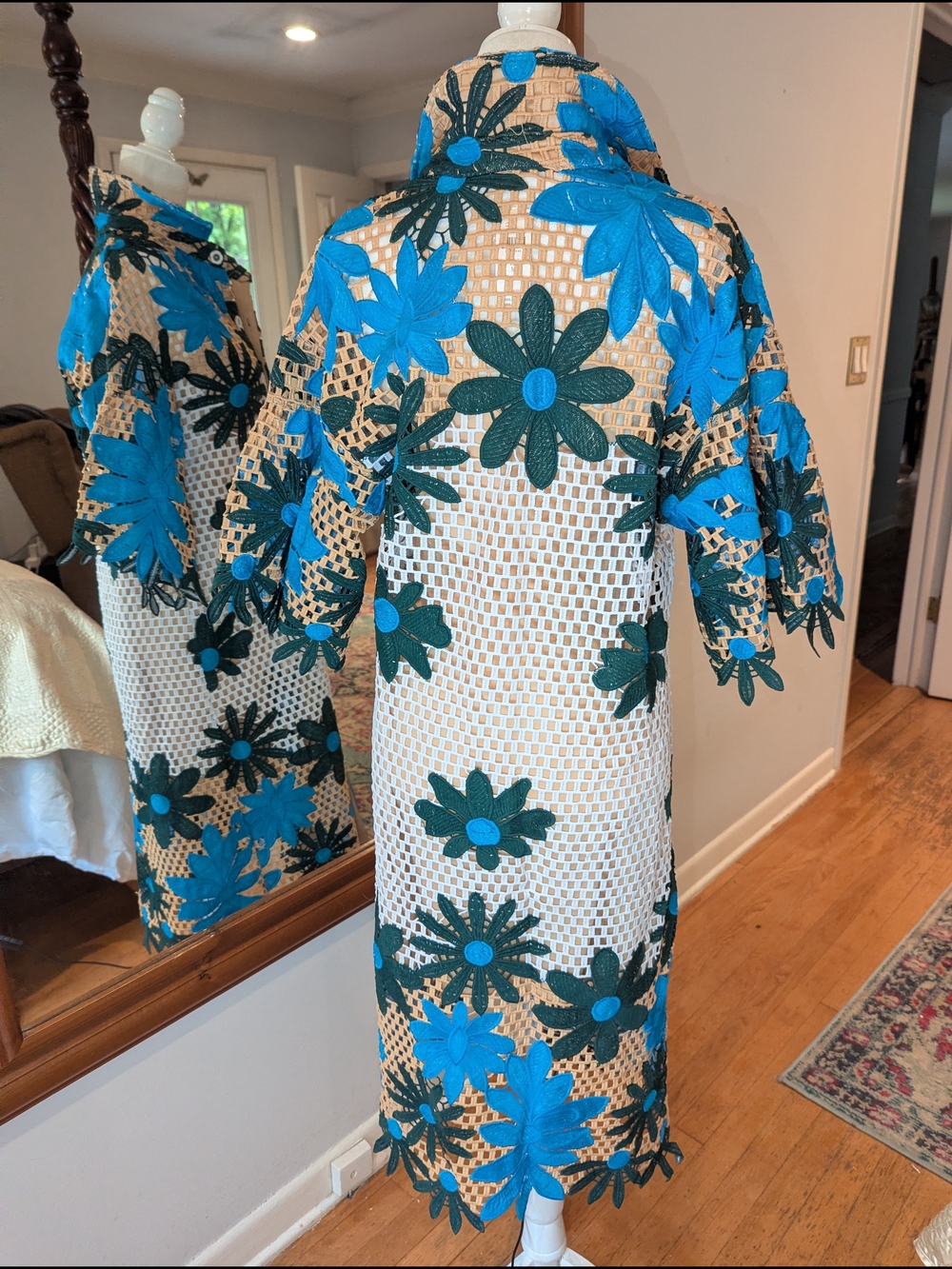 Eva Franco Blue and Green Floral Crochet Midi Dress - Picture 5 of 13